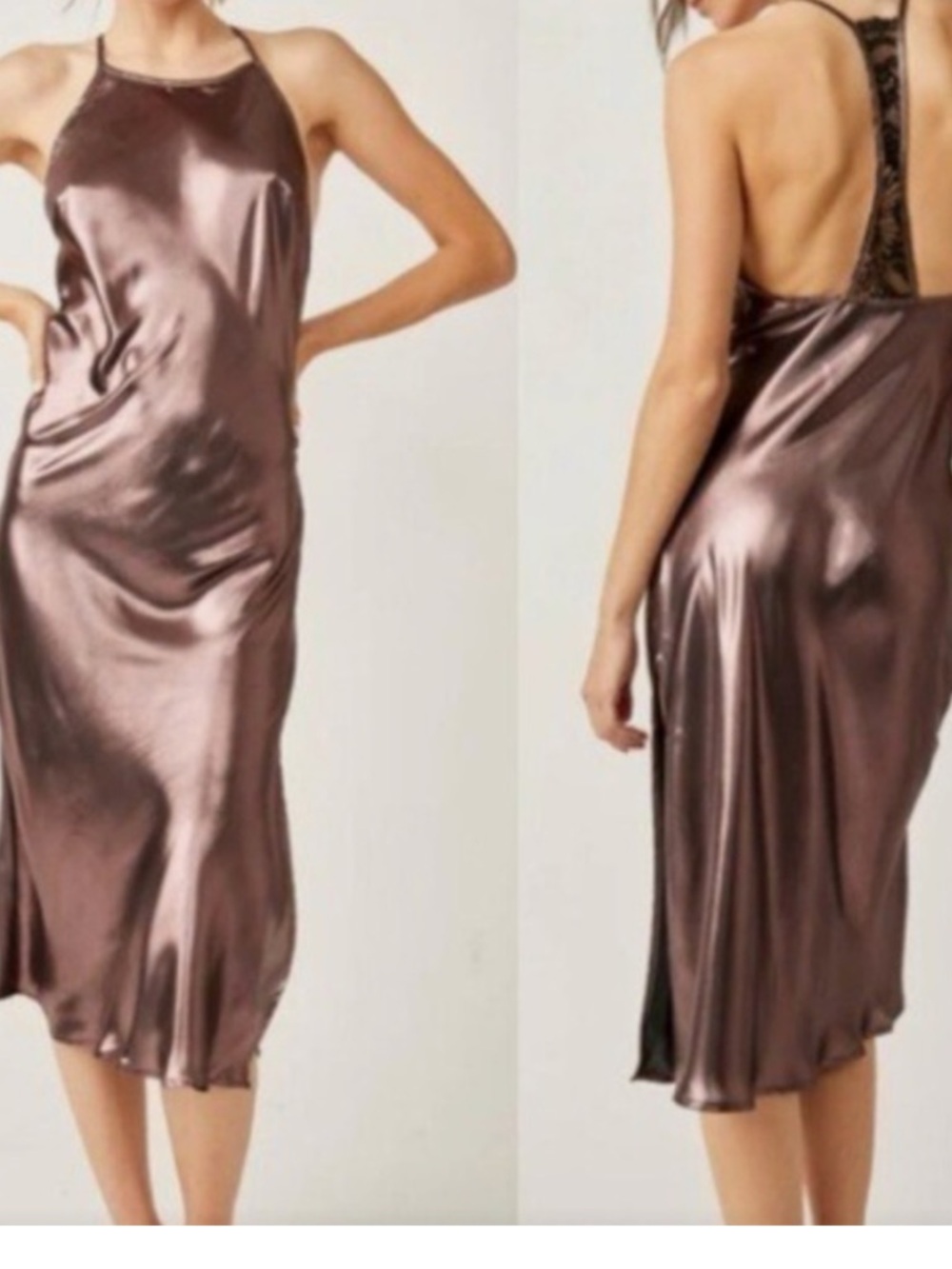 🤎Free People Sunset Shimmer Satin Midi Slipdress - Picture 7 of 10